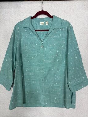 Westbound Relaxed Teal Button-Front Women's Top 1X
